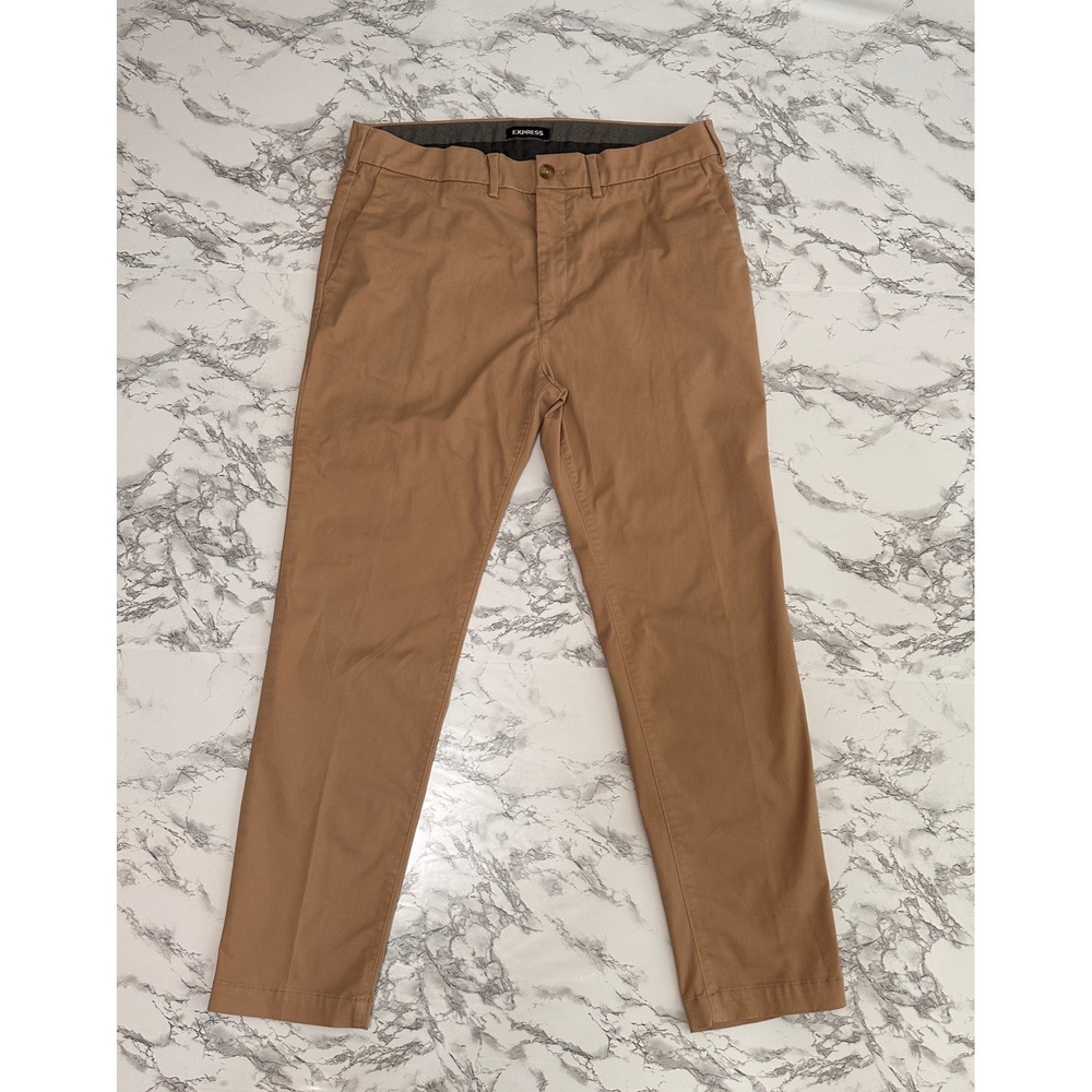 Express Hyper Stretch Skinny Chino Pants Mens 34x30 Tan Brown Cotton Blend
